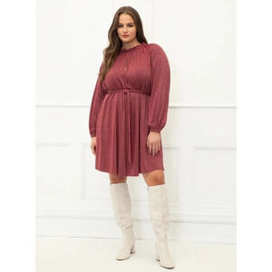 Eloquii Elements Long Sleeve Shimmer Tie Waist Dress